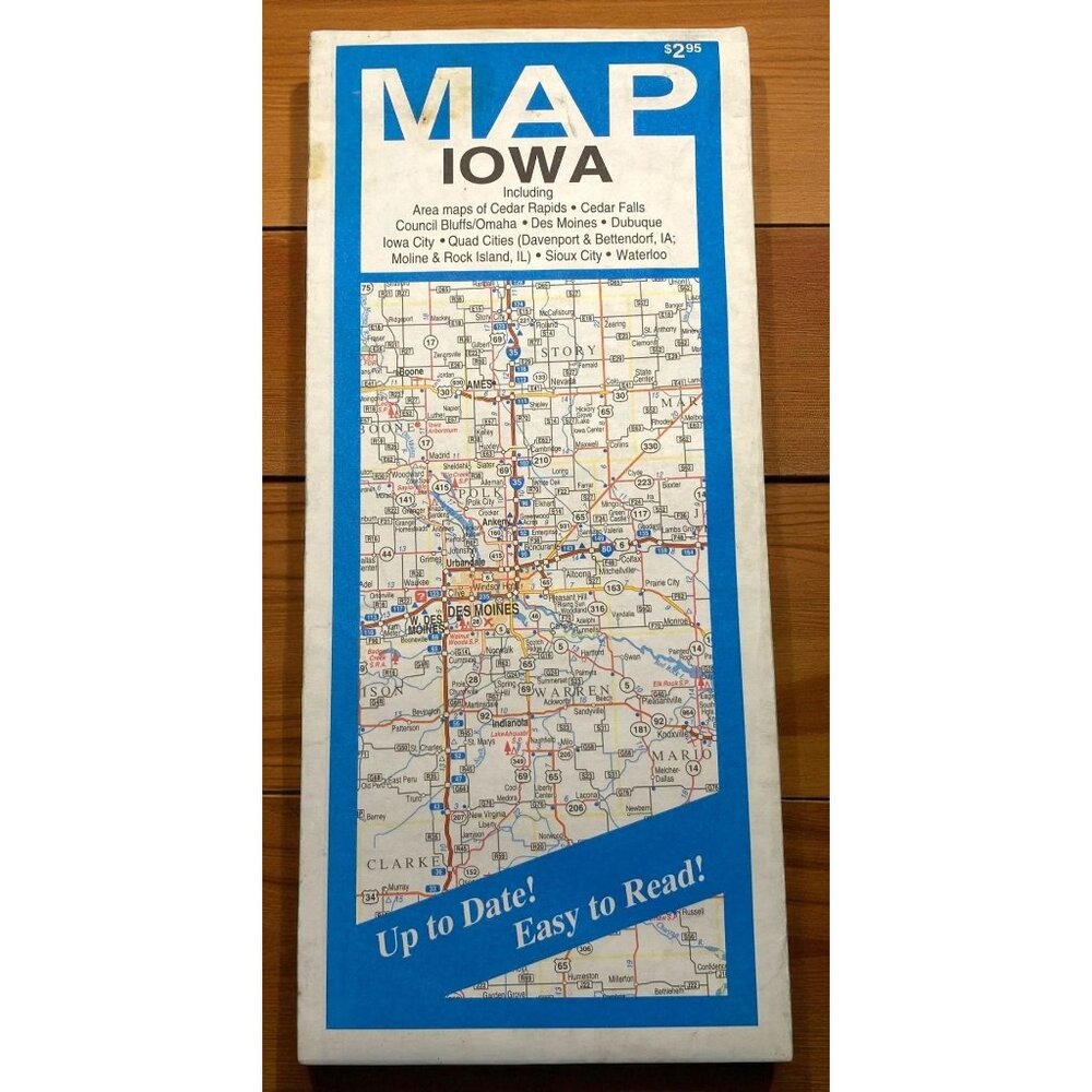Iowa Highway State Map Road Travel Cedar Rapids Waterloo Sioux City Vintage